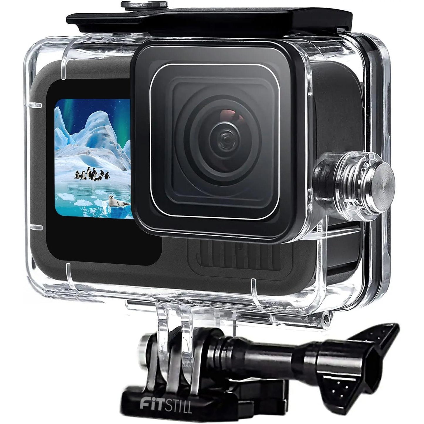 Carcasa Submarina 60 m para GoPro Hero 13/12/11/10/9 Black — Lente Plana de Vidrio, PMMA de Alta Resistencia, Herrajes de Acero Inoxidable, con 12 Insertos Antiempañantes