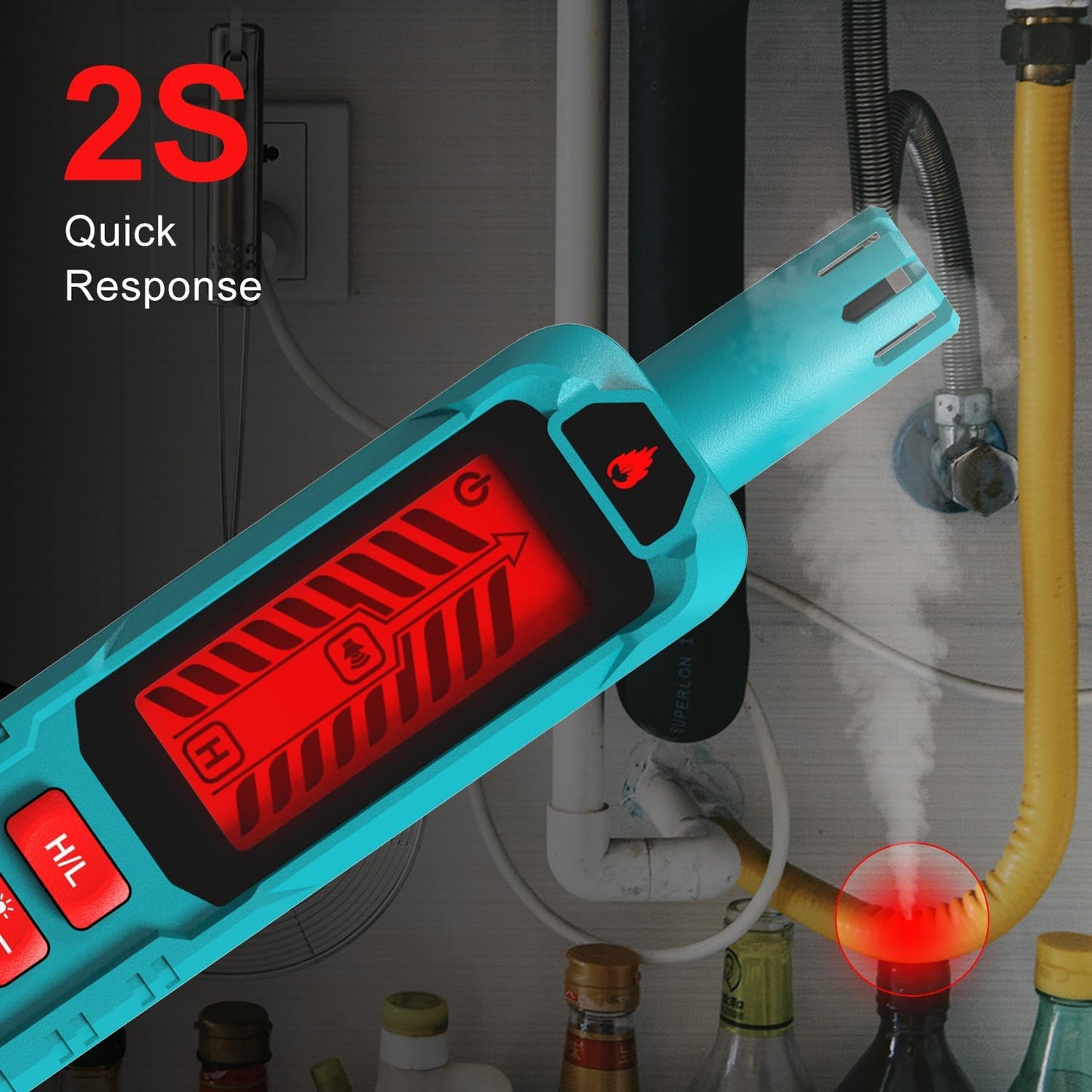 Detector de Fugas de Gas Natural Kiprim GD01A Portátil, Alarma Visual y Sonora, Sensibilidad Alta/Baja, Incluye Pilas – Para Propano, Metano y Gases Combustibles