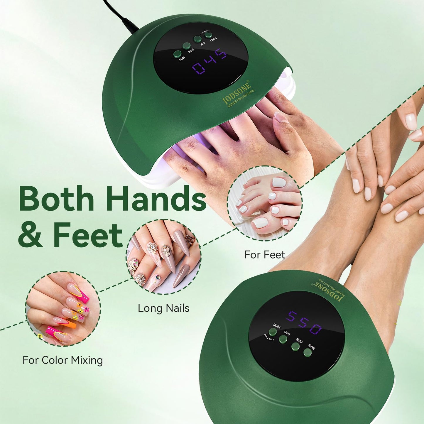 Lámpara de uñas UV LED | Color Verde | Sensor automático | 4 temporizadores | Uso de salón en casa