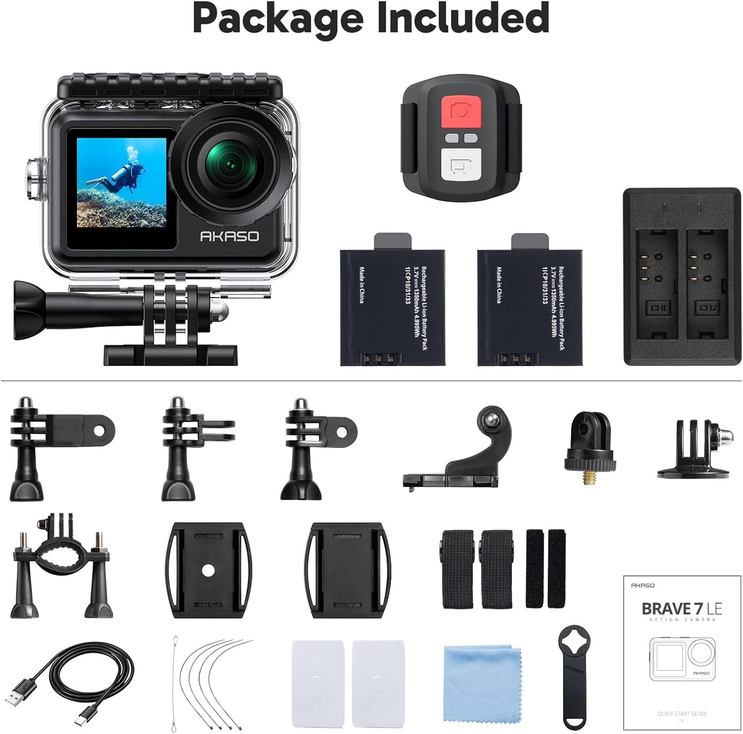 AKASO Brave 7 LE – Cámara de acción 4K con pantalla dual, estabilización EIS 2.0, control remoto, resistente al agua hasta 40 m, ideal para deportes, vlogs y aventuras