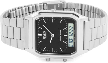 Casio AQ-230A – Reloj Unisex Clásico | Caja de Acero Inoxidable | Diseño Retro Doble Display