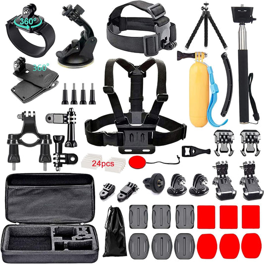 Kit de Accesorios 60-en-1 para Cámara de Acción — Compatible con GoPro Hero 13/12/11/10/9/8/7/6/5/Session 5/Hero 4/3+/3/2/1, GoPro Max/Fusion, Insta360, DJI Osmo Action, AKASO, APEMAN, Campark, SJCAM