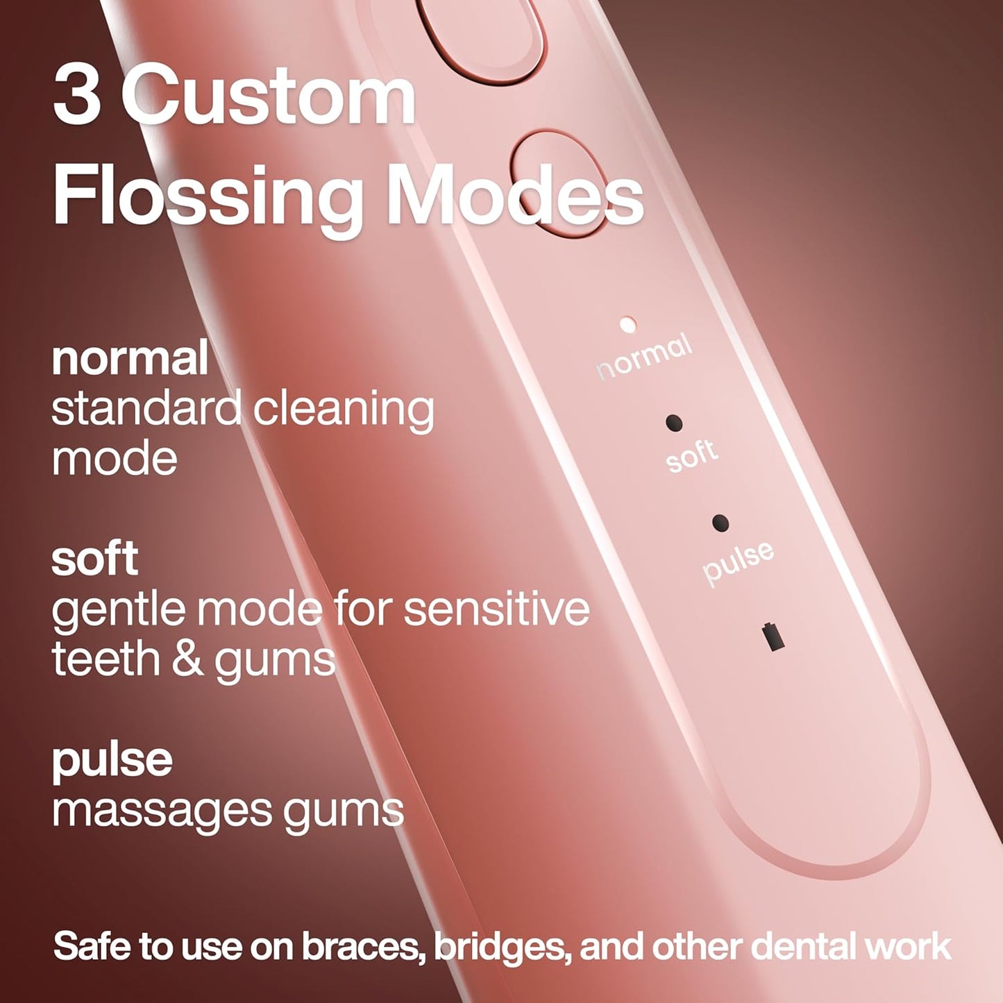 Irrigador Dental Portátil Icon – Flosser Eléctrico Recargable Inalámbrico, Resistente al Agua con 3 Modos, Punta de Chorro y Batería de Larga Duración – Ideal para Viajes, Brackets y Salud de Encías – Color Blush