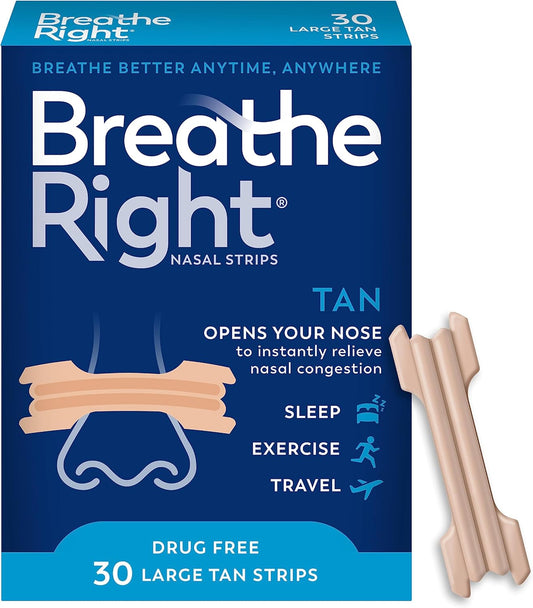 Breathe Right Tiras Nasales Originales | 30 Unidades | Alivio de Congestión Nasal y Ronquidos | Ajuste Cómodo, Sin Fármacos