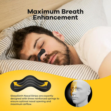 SleepSloth Tiras Nasales Extra Fuerza Negras | 36 Unidades | Alivio de Congestión, Ronquidos y Mejor Respiración | Adhesivo Hipoalergénico Piel Sensible