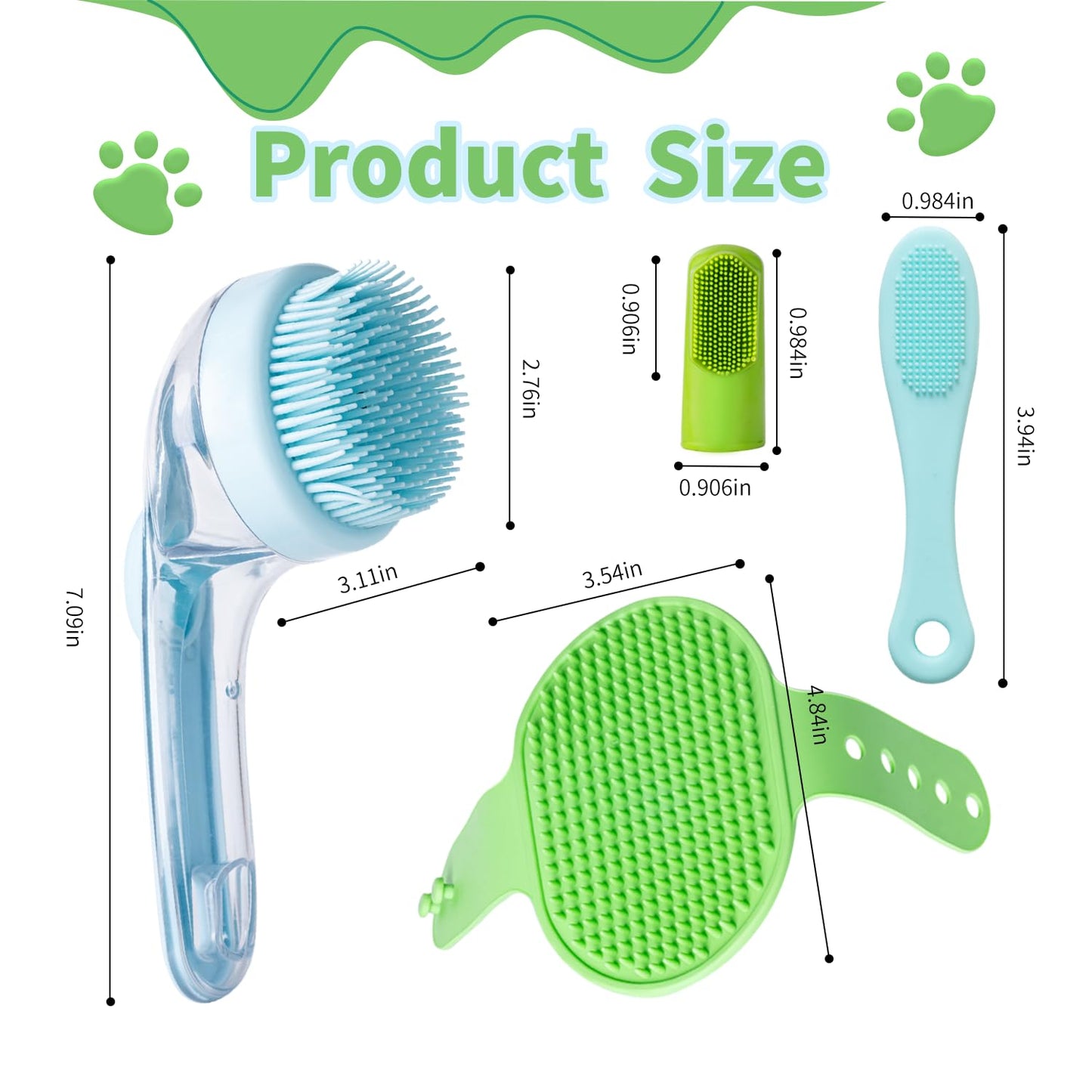 Set de Baño para Mascotas 6 Piezas | Cepillo con Dispensador de Shampoo, Cepillo de Barbilla para Gatos, Cepillo de Dientes y Guante de Masaje Ajustable
