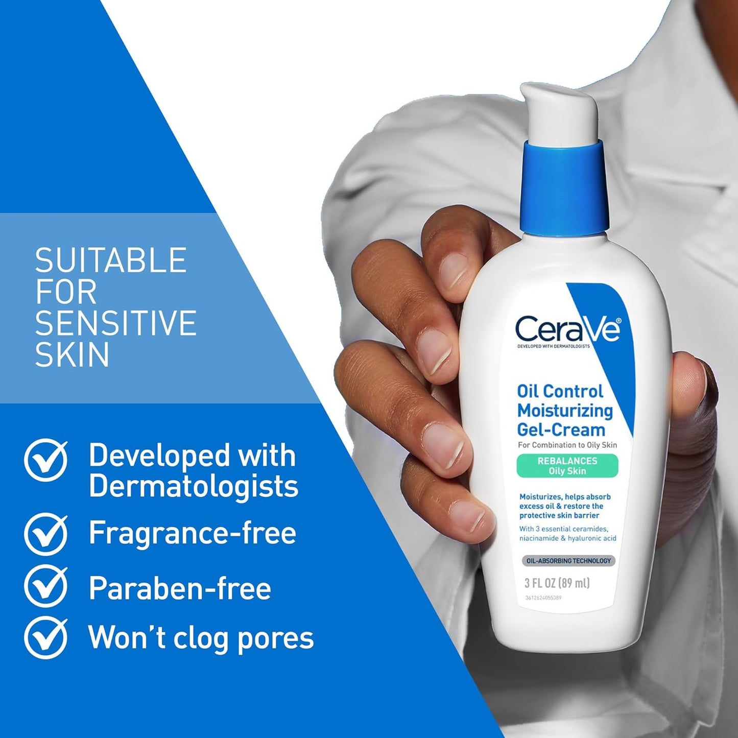 CeraVe Oil Control Gel-Crema Hidratante | Piel Grasa/Mixta – Niacinamida, Ácido Hialurónico, 3 Ceramidas | Mate, Sin Fragancia