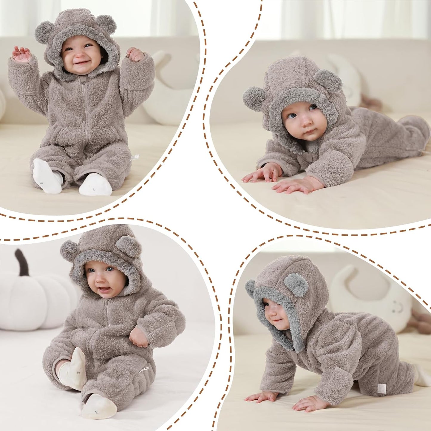 Traje de Oso para Bebé Recién Nacido con Mitones Plegables y Patucos para Niñas y Niños Ropa de Invierno de Vellón con Capucha Mameluco Traje de Nieve