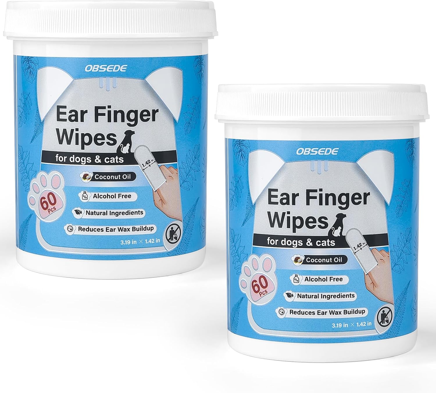 OBSEDE Toallitas de Limpieza para Oídos de Perros y Gatos | 60 Unidades en Dedo | Aroma Coco, Naturales y Suaves