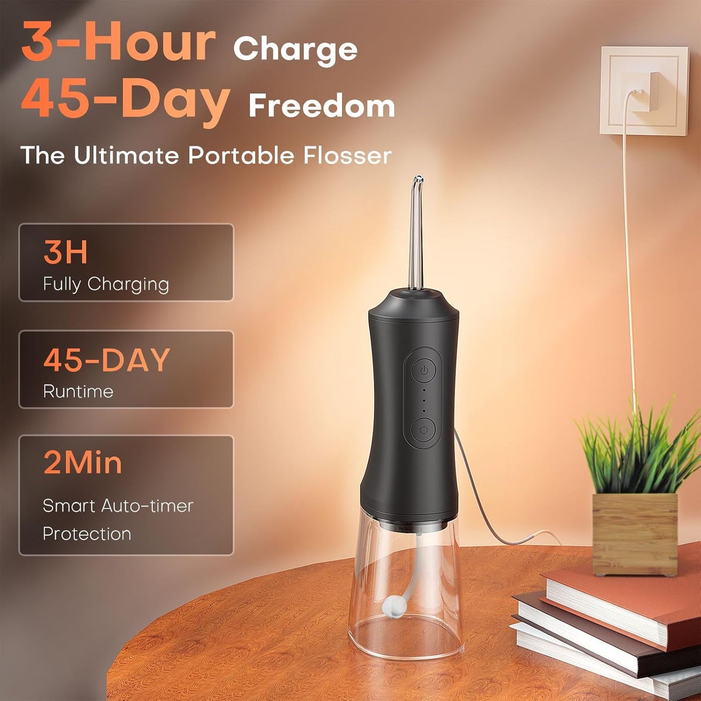 Irrigador Dental Portátil 300ML | Water Flosser Recargable IPX7 | Limpieza Profunda, 3 Modos, 45 Días de Batería | Uso en Casa y Viaje