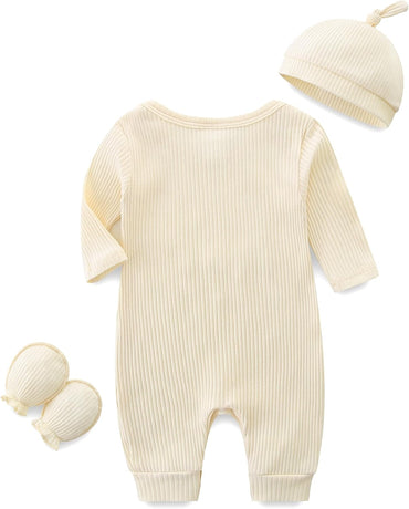 Mameluco para bebé con manoplas y sombreros para recién nacidos, sin pies, manga larga, mameluco Beige Hi Im New Here