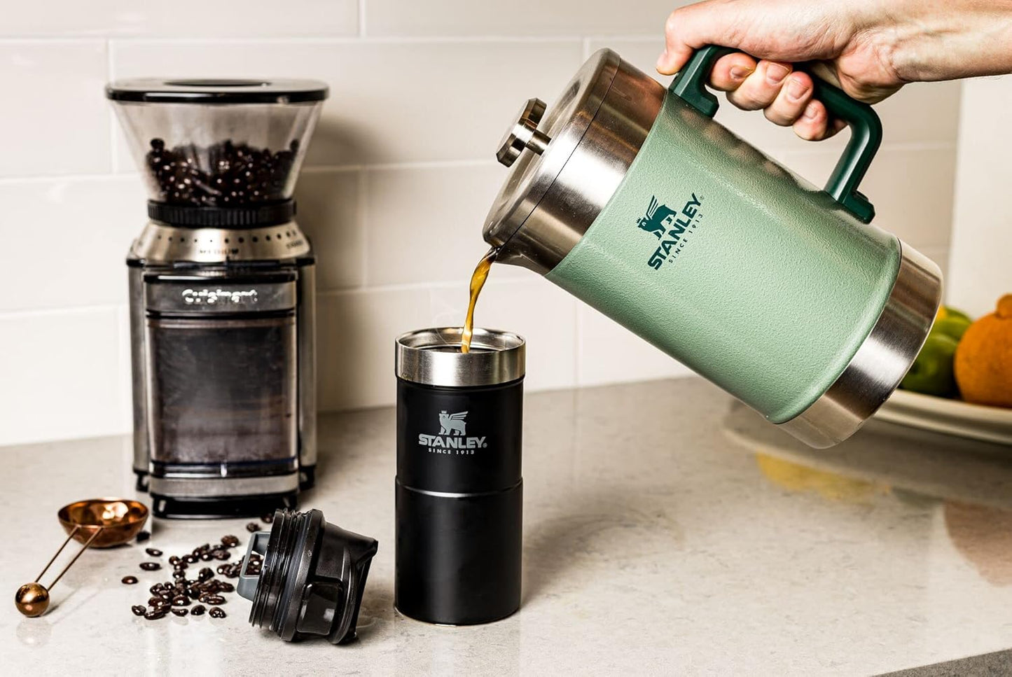 Classic Stay-Hot French Press Coffee Maker 48 Oz | 5 Minute Brew, 4 Hours Hot | Mesh Filter for Coffee Grounds | Insulated Stainless Steel French Press | Bpa-Free | Hammertone Green
