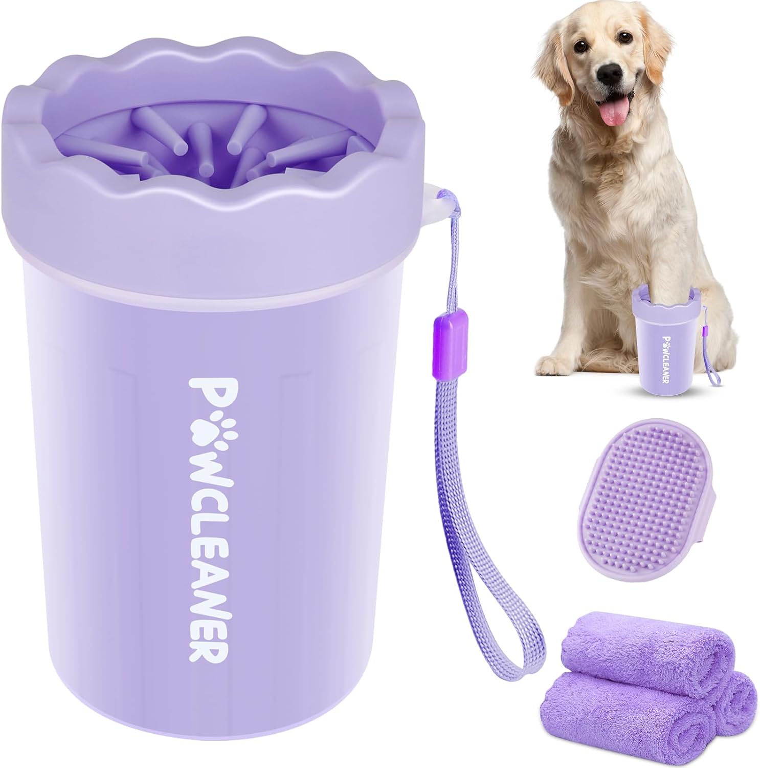 Limpiador de Patas para Perros y Gatos | Vaso con Cepillo de Silicona Suave + 3 Toallas Absorbentes | Disponible en Talles S, M y L