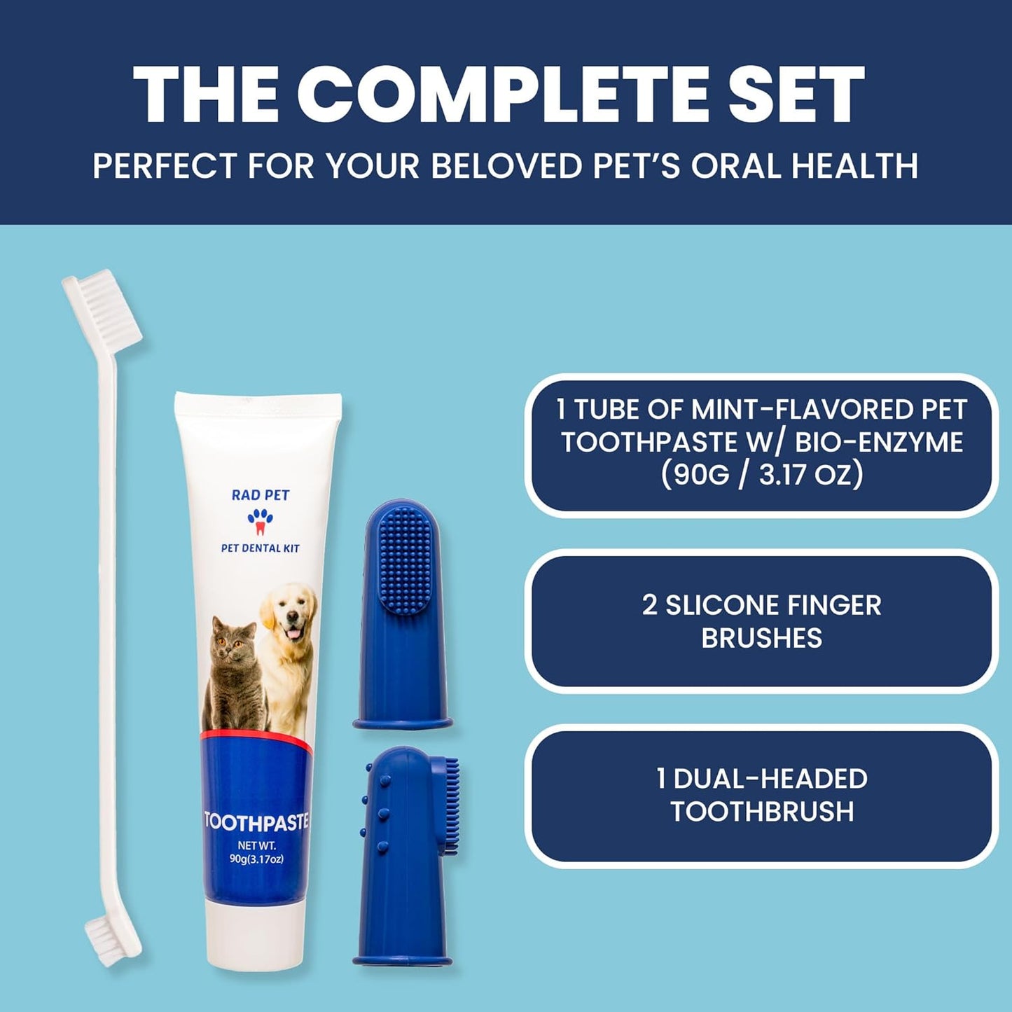 Rad Health Kit Dental para Mascotas | Cepillo y Pasta Dental para Perros y Gatos | Higiene Oral Diaria