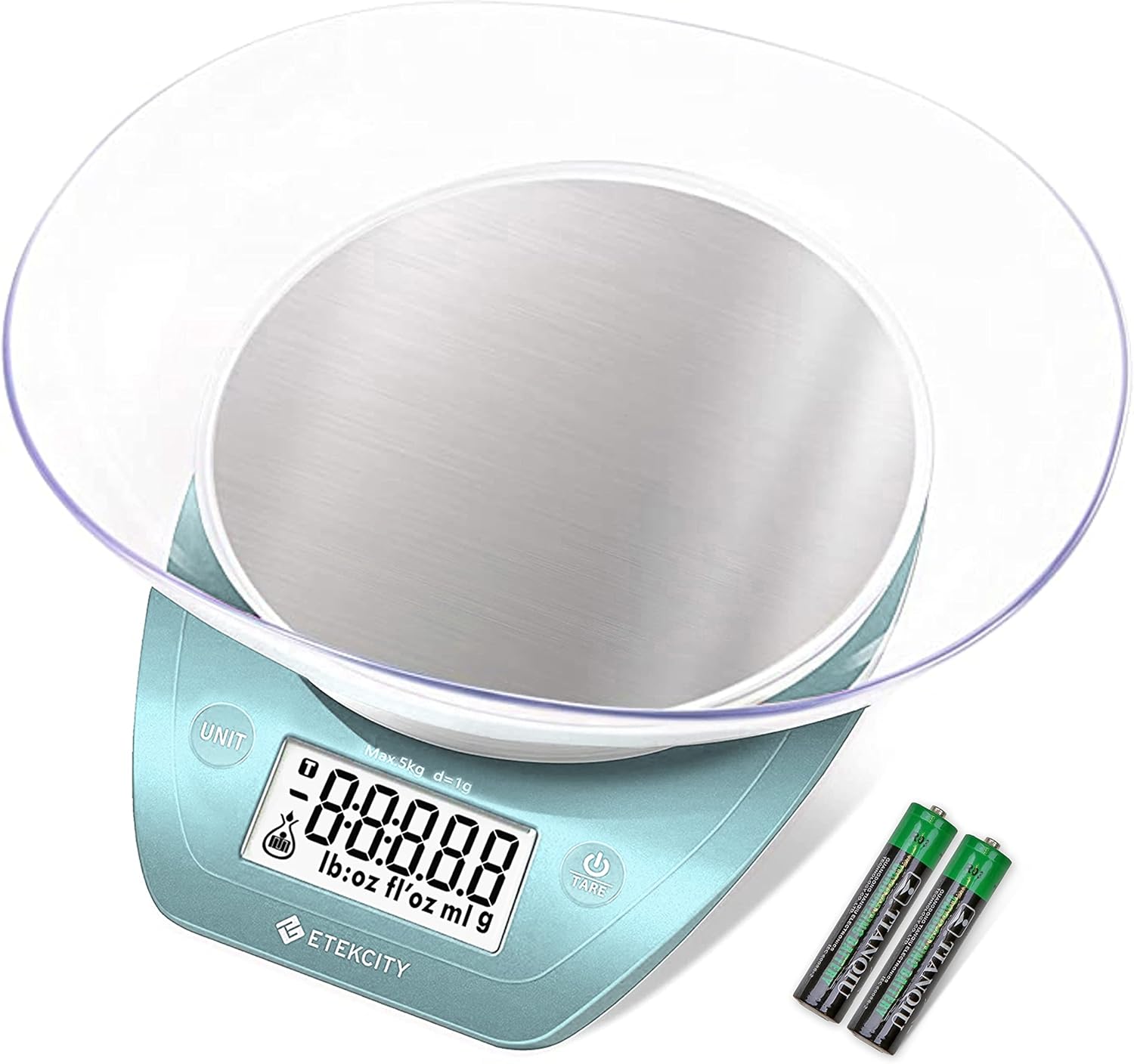 Báscula de Cocina Digital Etekcity 0.1g con Bowl – Acero Inoxidable, 11lb/5kg – Gramos y Onzas para Repostería, Cocina, Dieta y Preparación de Comidas