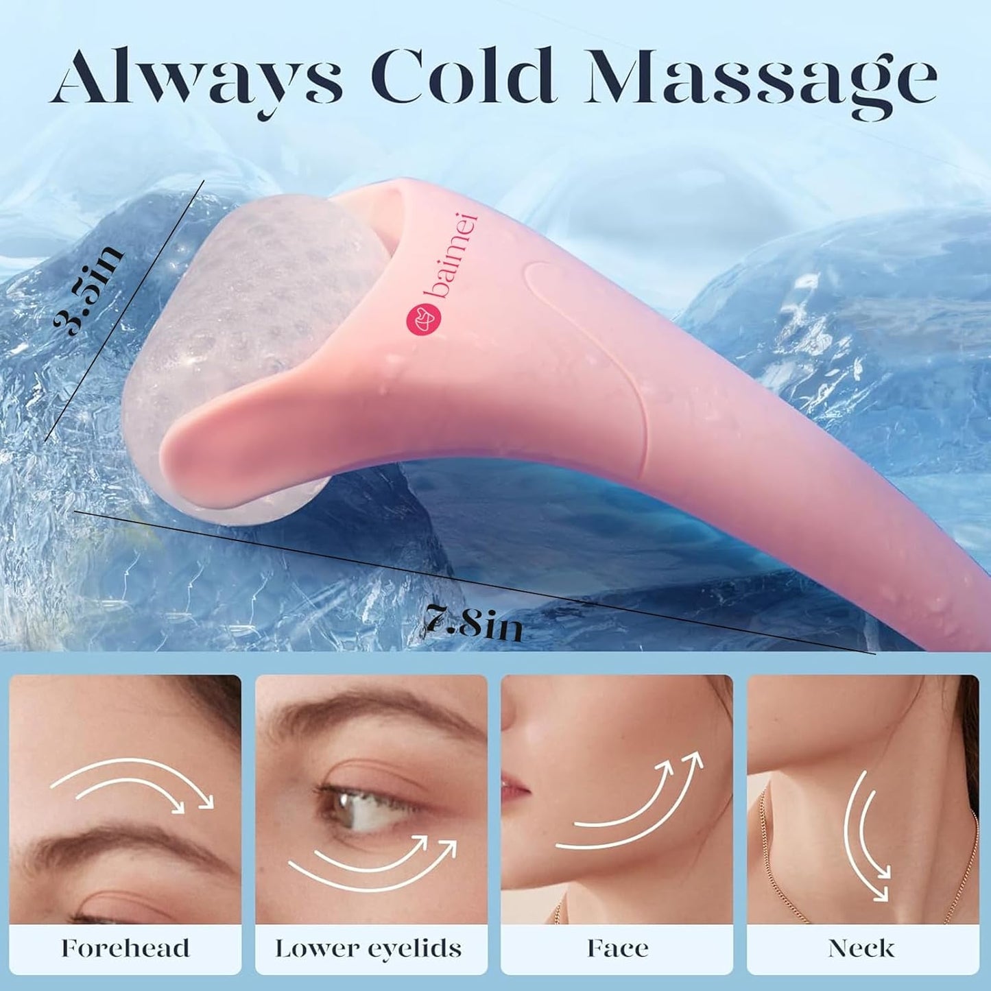 Set IcyMe Ice Roller y Gua Sha Facial, Rodillo de Hielo para Cara + Masajeador, Reduce Hinchazón, Migrañas y Arrugas, Regalo Self-Care Mujer – Rosa