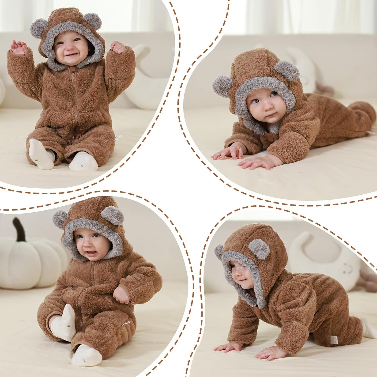 Traje de Oso para Bebé Recién Nacido con Mitones Plegables y Patucos para Niñas y Niños Ropa de Invierno de Vellón con Capucha Mameluco Traje de Nieve
