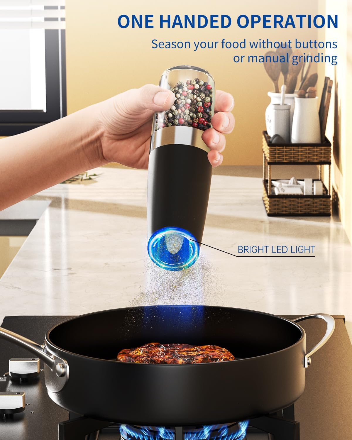 Set de Molinillos Eléctricos de Sal y Pimienta Automáticos con Luz LED, Ajuste de Grosor y Gran Capacidad – Operación por Gravedad, Cocina y BBQ