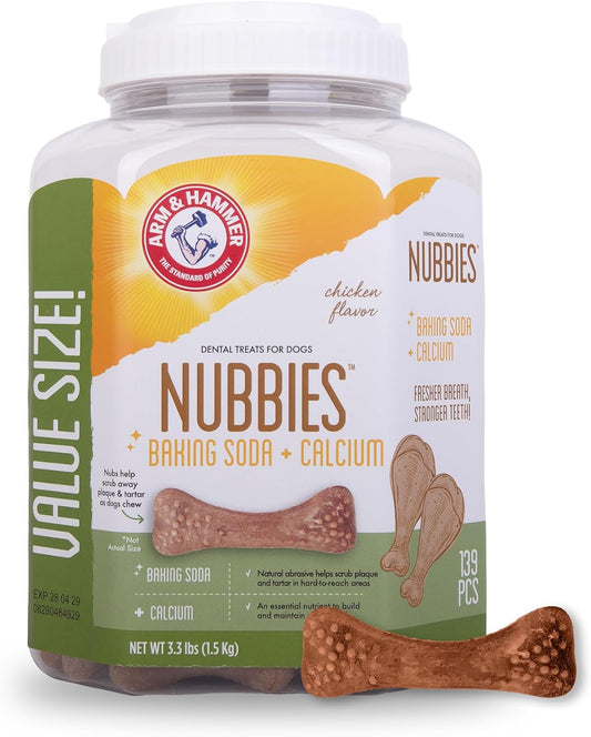 Arm & Hammer Nubbies Dental Treats para Perros | 139 Galletas Dentales con Bicarbonato y Calcio | Sabor Pollo