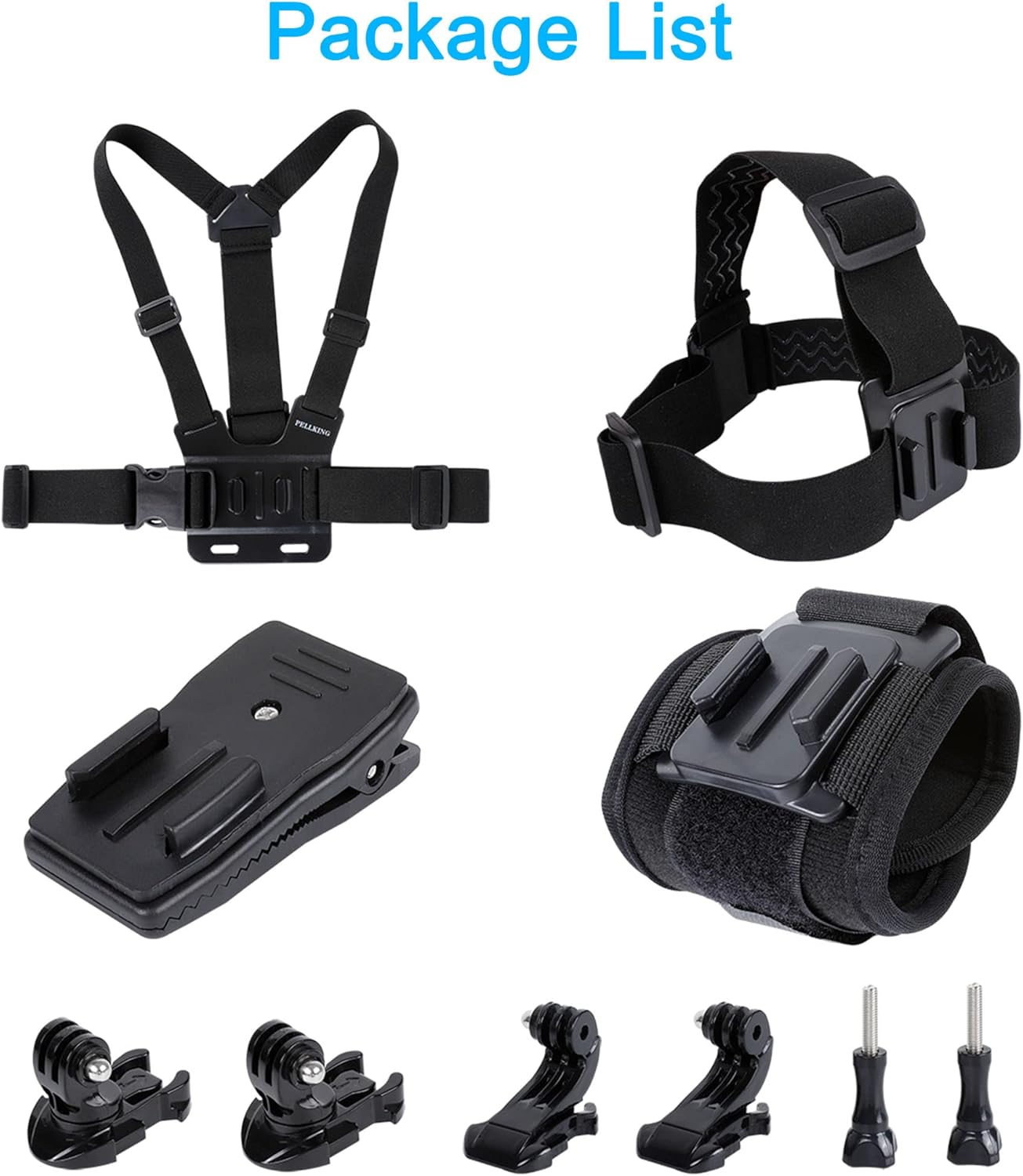 Kit de Accesorios con Quick Release para GoPro Hero 13/12/11/10/9/8/7/6/5/4 — Arnés de Pecho + Cinta de Cabeza + Clip de Mochila + Correa de Muñeca 360°