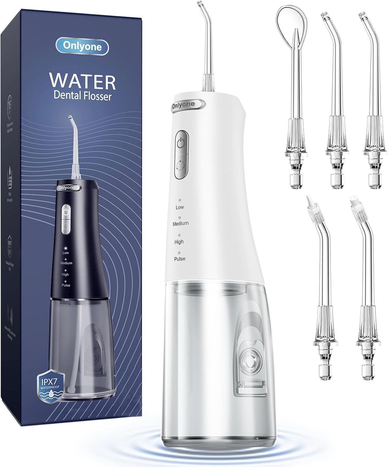 Onlyone Irrigador Dental Portátil – 300ML Limpiador Bucal Recargable, 4 Modos & 5 Boquillas, Flosser Eléctrico para Dientes, Resistente al Agua IPX7, Uso en Casa y Viaje (Negro)