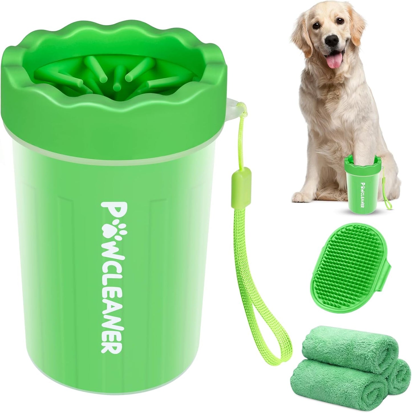 Limpiador de Patas para Perros y Gatos | Vaso con Cepillo de Silicona Suave + 3 Toallas Absorbentes | Disponible en Talles S, M y L