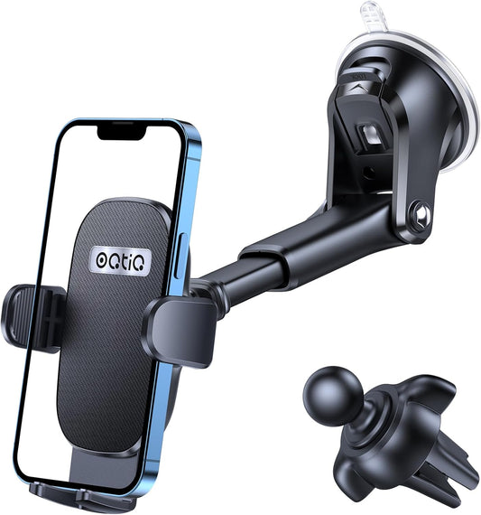 Soporte de Celular para Auto 3-en-1 – Tablero, Parabrisas y Rejilla de Aire | Ventosa de Alta Succión, Brazo Ajustable, Rotación 360° | Compatible iPhone & Android