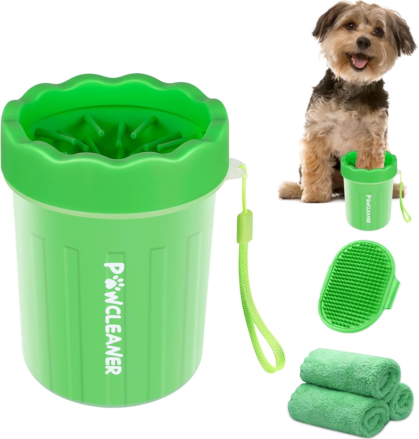 Limpiador de Patas para Perros y Gatos | Vaso con Cepillo de Silicona Suave + 3 Toallas Absorbentes | Disponible en Talles S, M y L