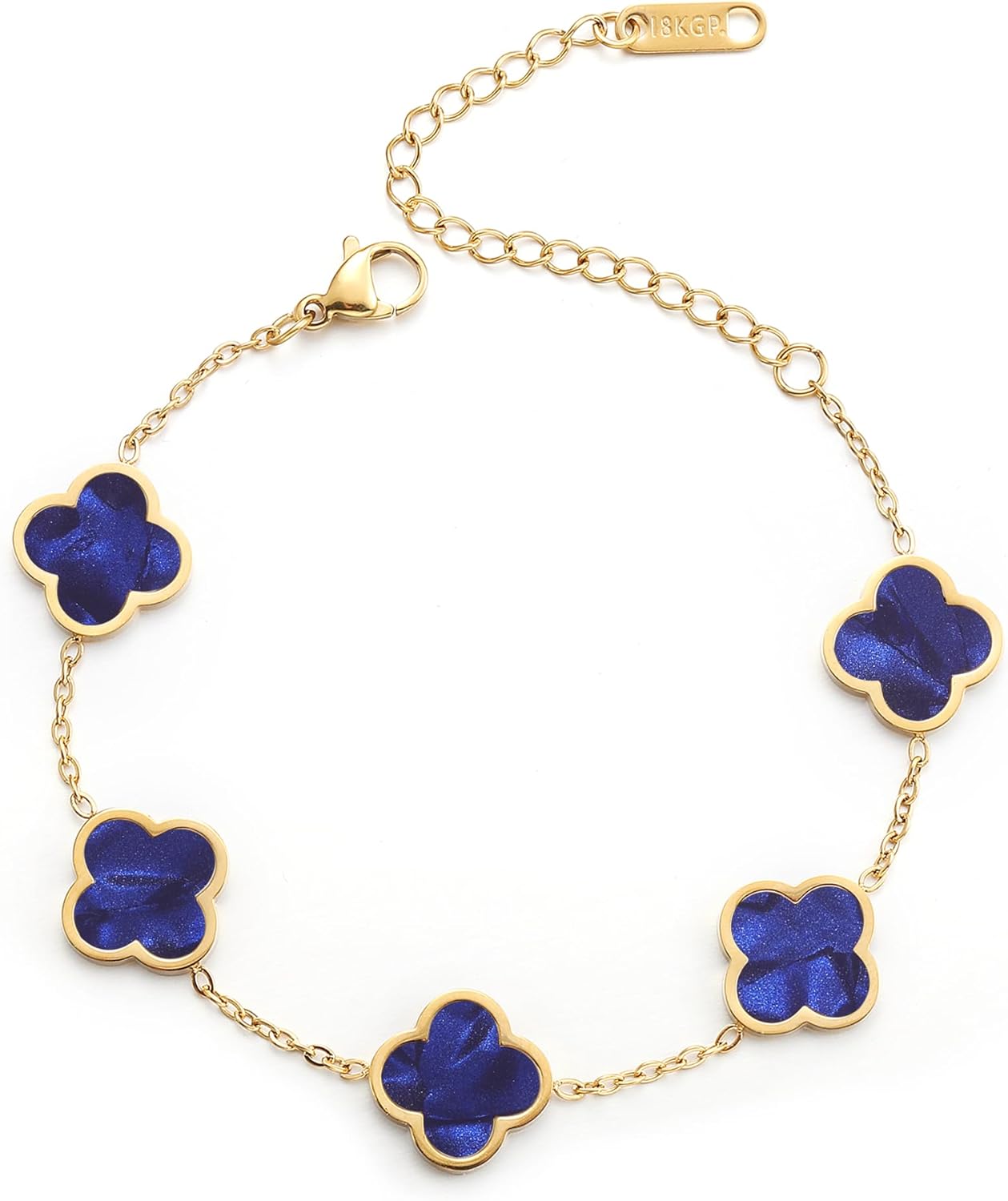 Pulsera Trébol de la Suerte para Mujer | Baño de Oro 18K con Flor Cuatro Hojas Blanco/Negro/Rojo/Verde | Joyería Elegante y Moderna