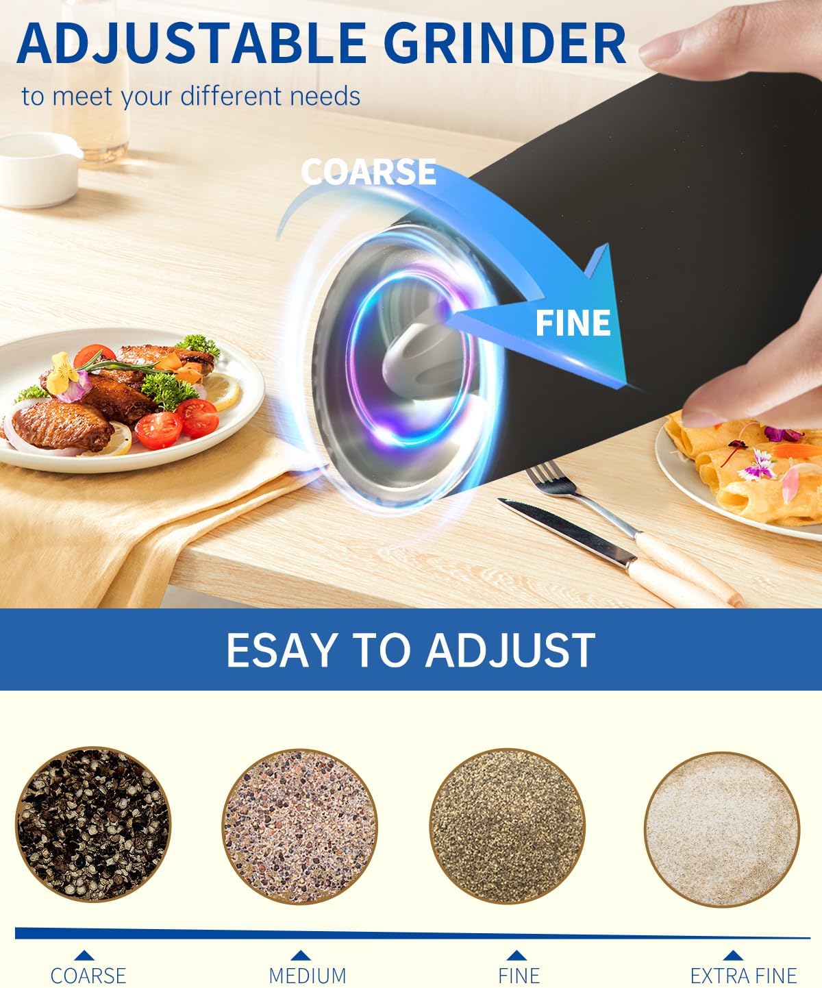 Set de Molinillos Eléctricos de Sal y Pimienta Automáticos con Luz LED, Ajuste de Grosor y Gran Capacidad – Operación por Gravedad, Cocina y BBQ