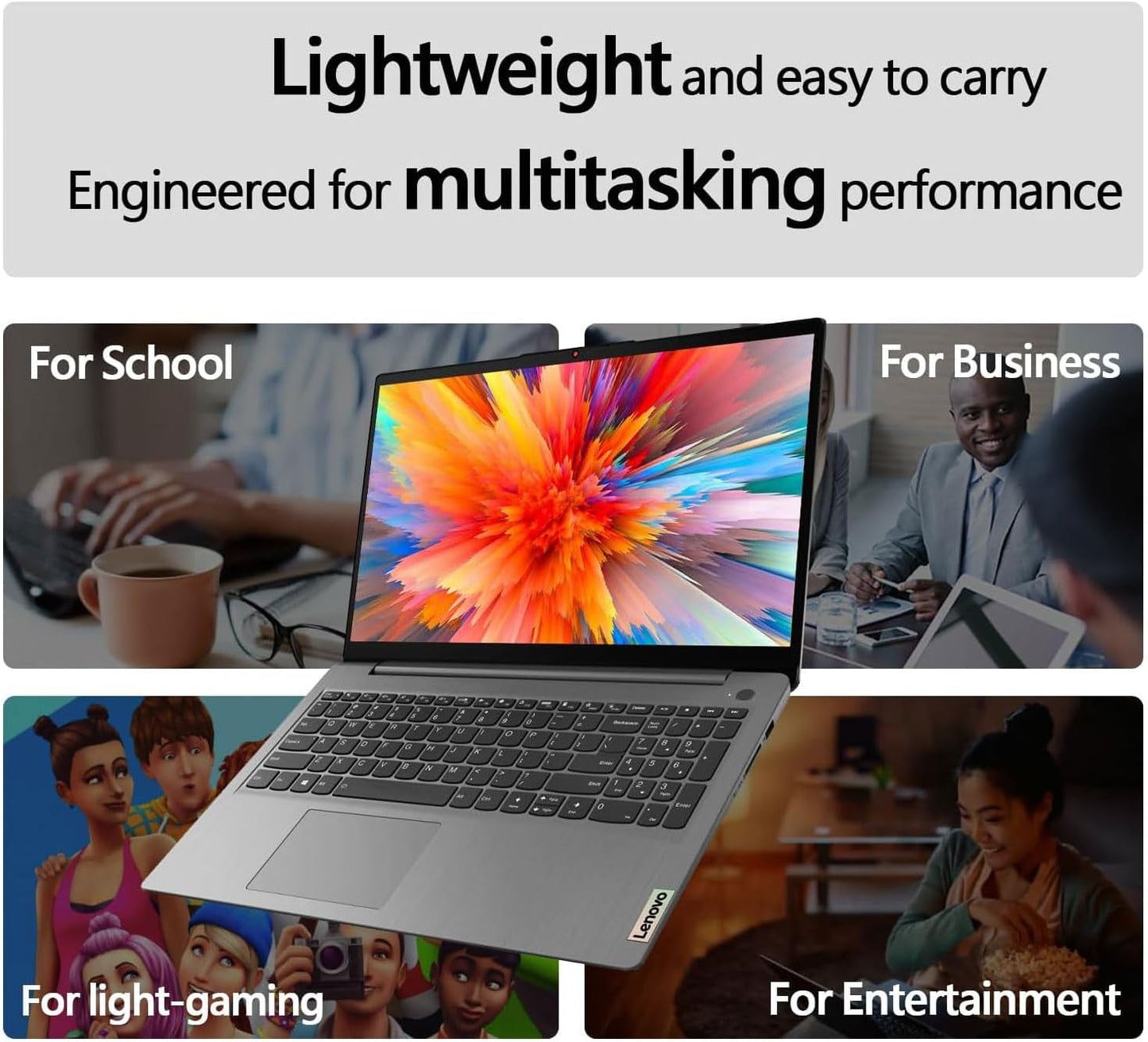 Ideapad 1 Home Laptop, 15.6" FHD Display, Intel Celeron Dual Core Processor, 8GB RAM, 384GB Storage(128Gb Emmc + 256GB Pcie), 1 Yr Office 365, Wi-Fi 6, W11H, Additional 1 Yr ADP