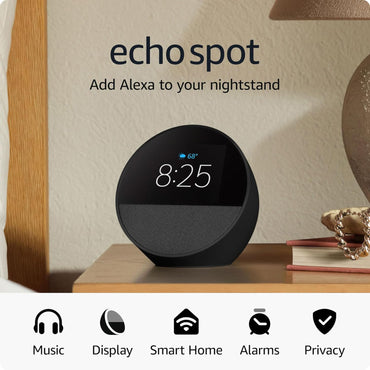 Echo Spot, ideal para mesitas de noche, oficinas y cocinas, despertador inteligente con Alexa, color negro