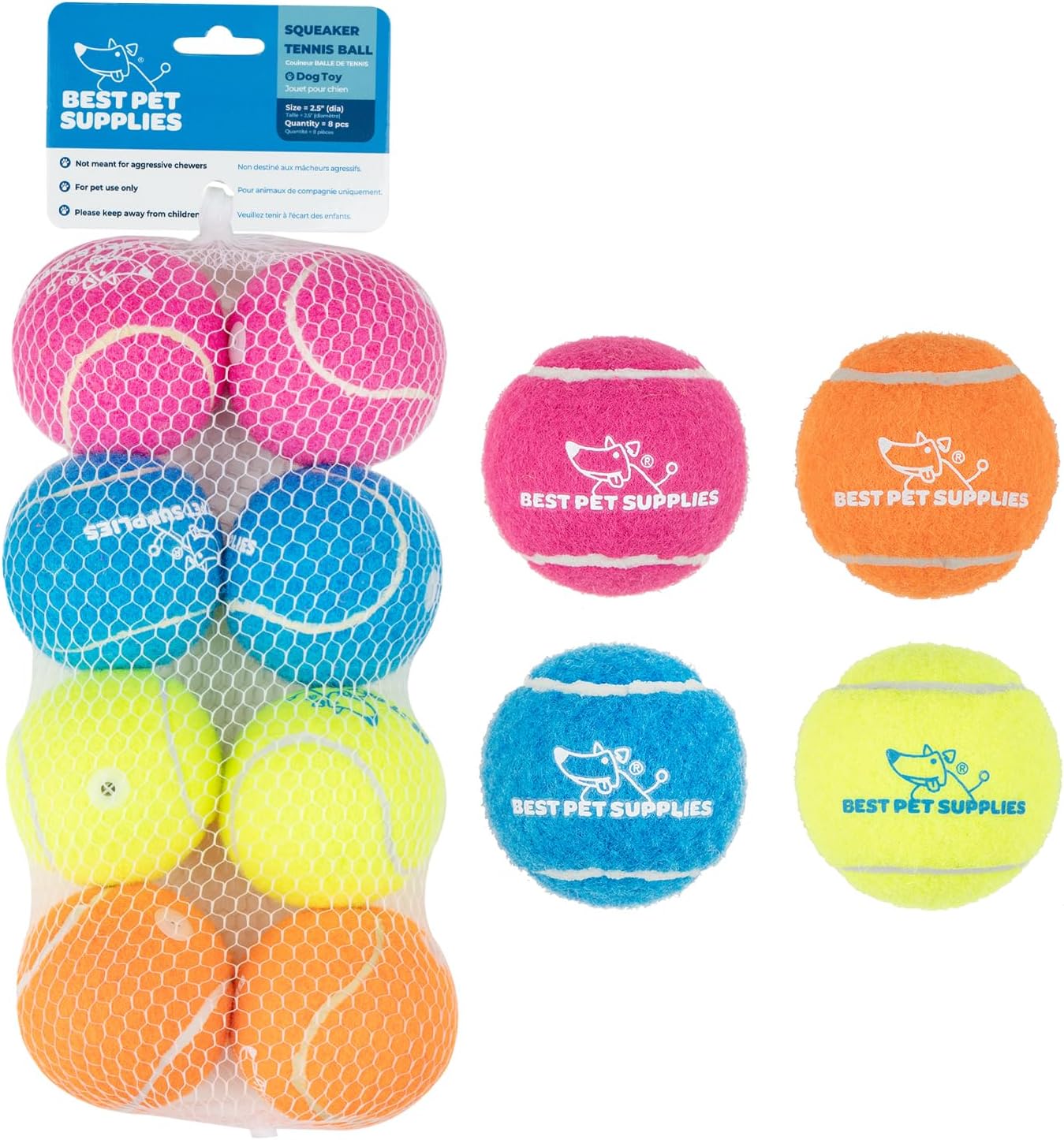 Best Pet Supplies Pelotas de Tenis para Perros con Sonido | Pack 2 Juguetes Resistentes para Lanzar y Buscar | Talle Grande