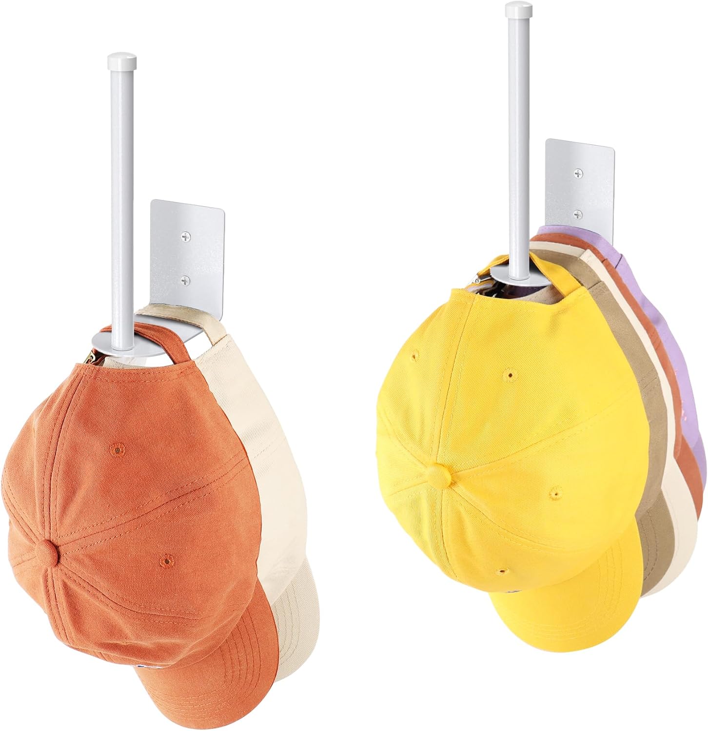 Pack x2 Organizador de Gorras de Acero Inoxidable – Soporte para 10-15 Gorras, Colgador de Pared Adhesivo o Atornillado, Ahorra Espacio para Puerta, Dormitorio o Armario (Negro, 15 cm)