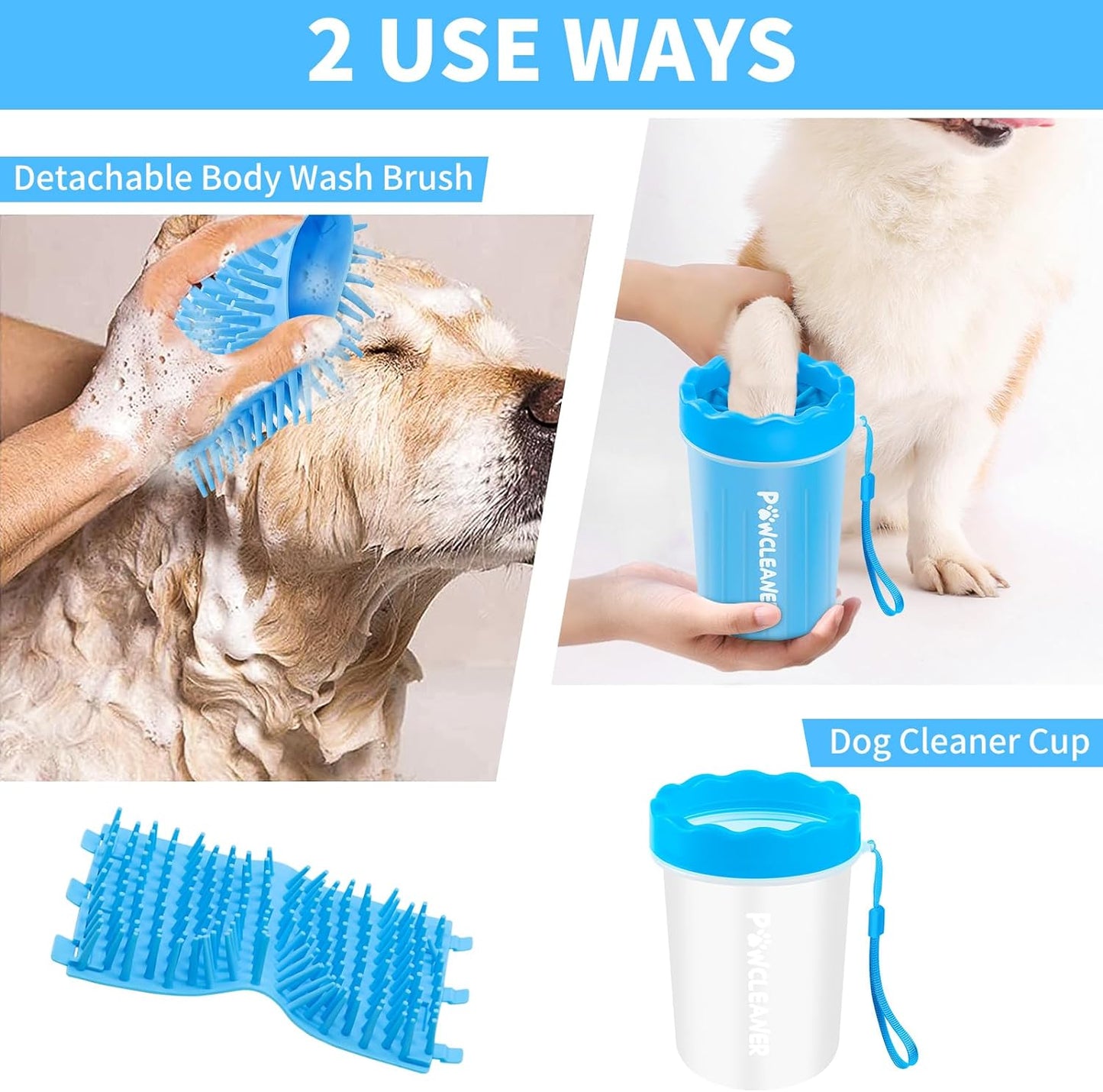 Limpiador de Patas para Perros y Gatos | Vaso con Cepillo de Silicona Suave + 3 Toallas Absorbentes | Disponible en Talles S, M y L