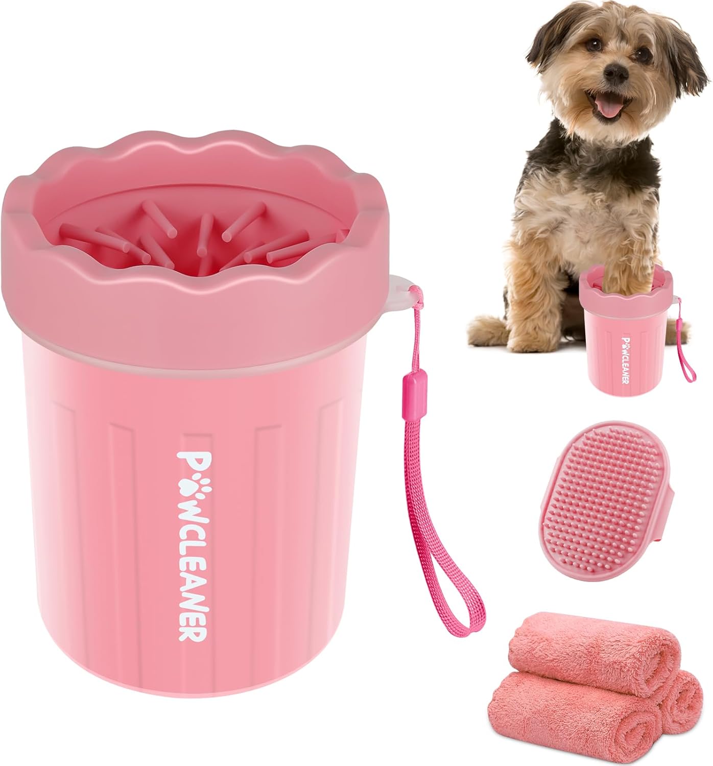 Limpiador de Patas para Perros y Gatos | Vaso con Cepillo de Silicona Suave + 3 Toallas Absorbentes | Disponible en Talles S, M y L