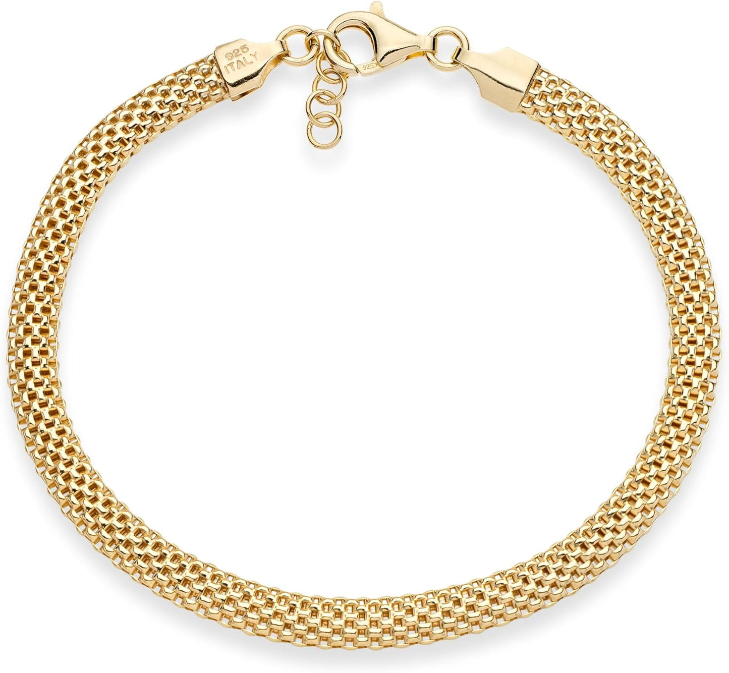 Pulsera Italiana de Malla 5mm para Mujer | Plata de Ley 925 con Baño de Oro 18K | Joyería Fina Made in Italy