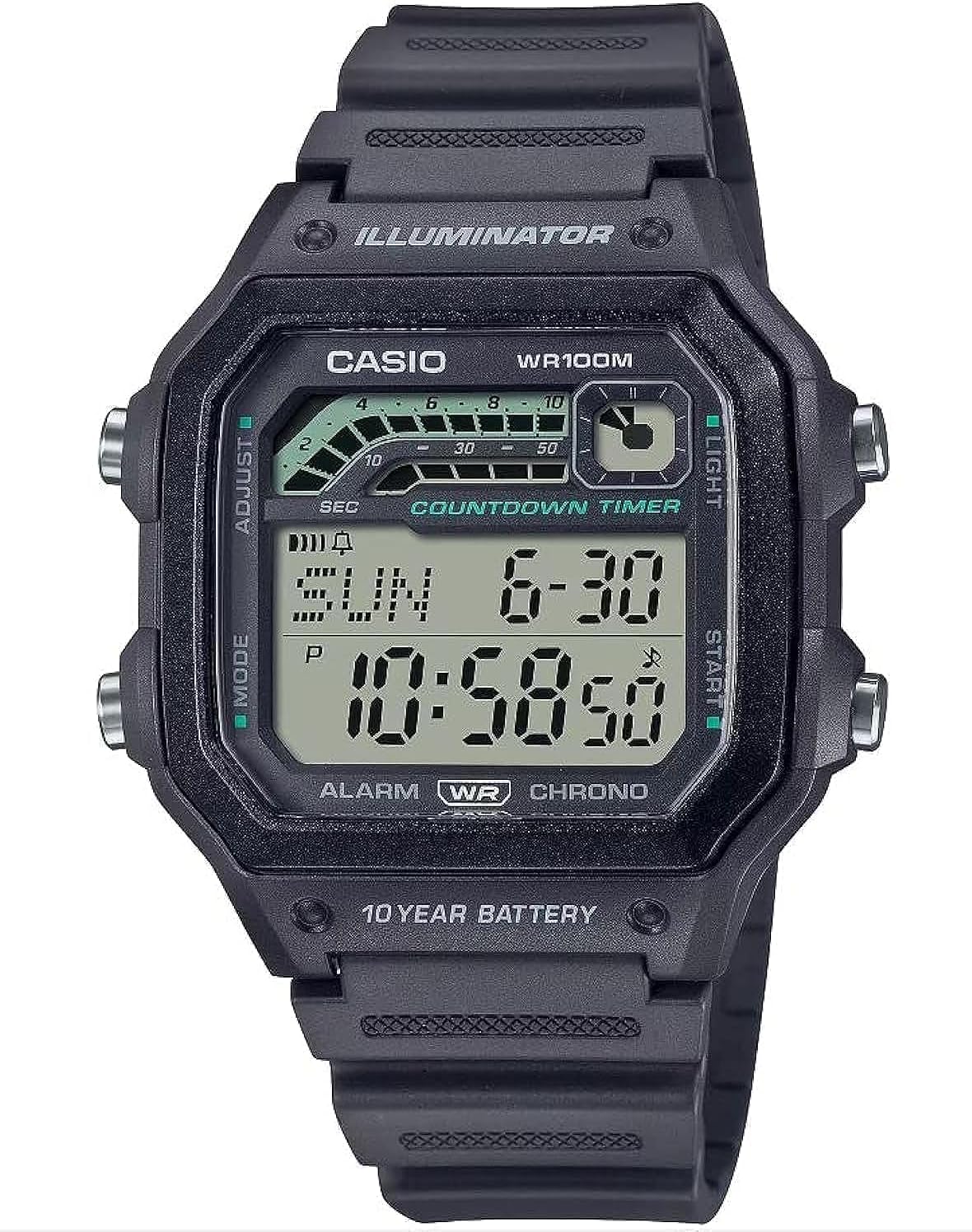 Casio WS1600H Series – Reloj Deportivo para Hombre con Cronómetro, Temporizador, Luz LED y Batería de 10 Años