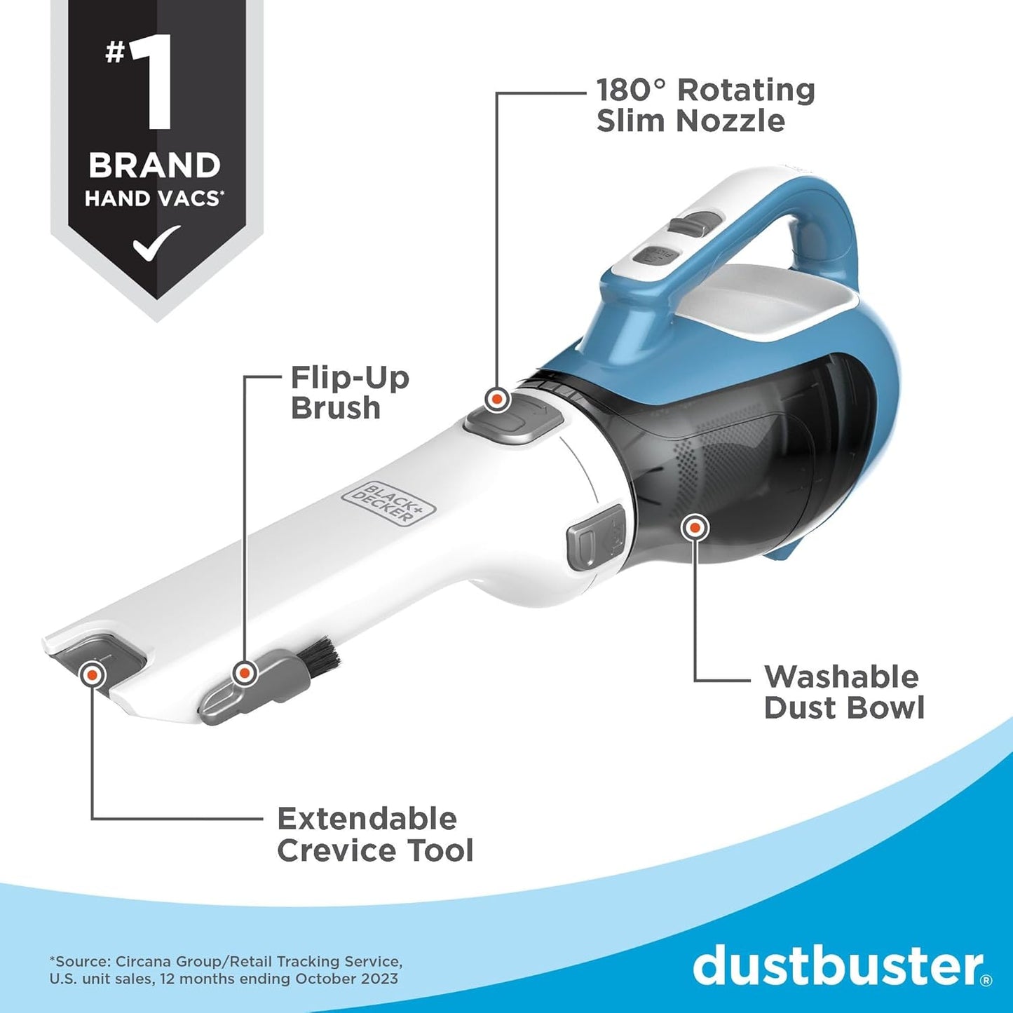 Aspiradora Manual Inalámbrica BLACK+DECKER dustbuster AdvancedClean, Compacta para Hogar y Auto con Herramienta para Ranuras (Modelo CHV1410L)