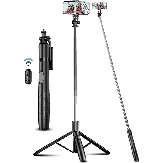 Trípode + Selfie Stick 2-en-1 de 71" con Control Remoto | Rotación 360° | Compatible iPhone/Android y Cámaras (Rosca 1/4")
