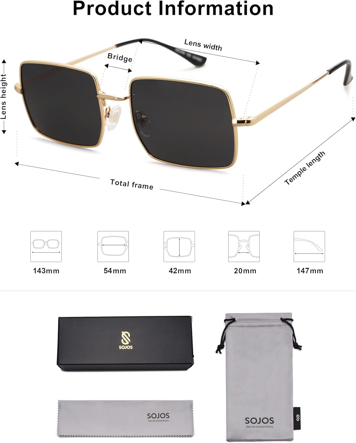 Lentes de Sol Polarizados SOJOS SJ1168, Rectangulares Poligonales Retro Vintage, Unisex UV400 para Hombres y Mujeres