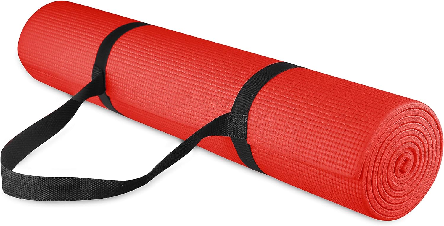 Fitvids All Purpose 1/4-Inch High Density Anti-Tear Exercise Yoga Mat with Carrying Strap, Multiple Colors