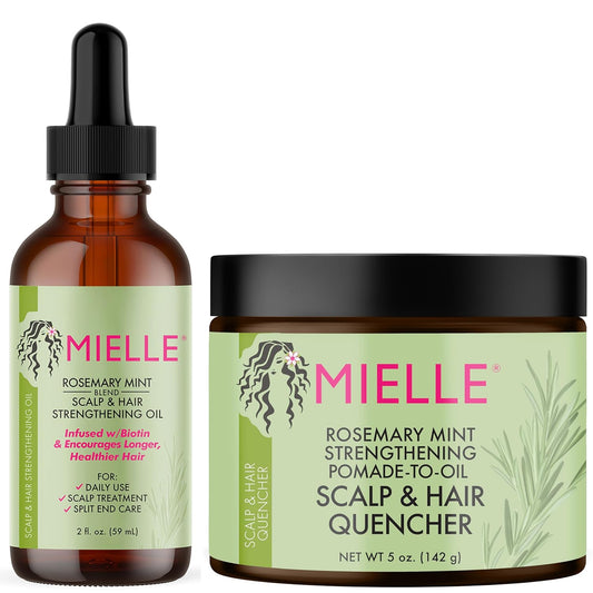 Mielle Rosemary & Mint | Set Aceite Fortalecedor + Pomada-a-Aceite Quencher | Con Biotina y Aceites de Romero, Menta, Ricino, Árbol de Té, Jojoba y Coco | Nutre, Calma & Hidrata | Para Todo Tipo de Cabello