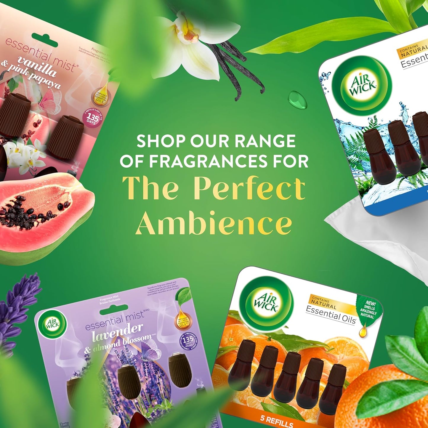 Air Wick Essential Mist Kit Difusor + 1 Repuesto Lavanda y Flor de Almendro – Ambientador con Aceites Esenciales, Portátil y Recargable