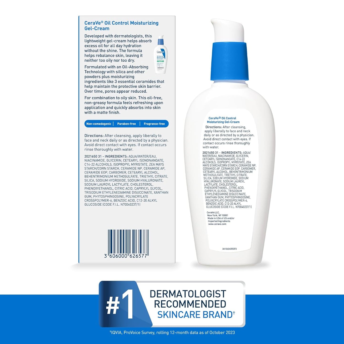 CeraVe Oil Control Gel-Crema Hidratante | Piel Grasa/Mixta – Niacinamida, Ácido Hialurónico, 3 Ceramidas | Mate, Sin Fragancia