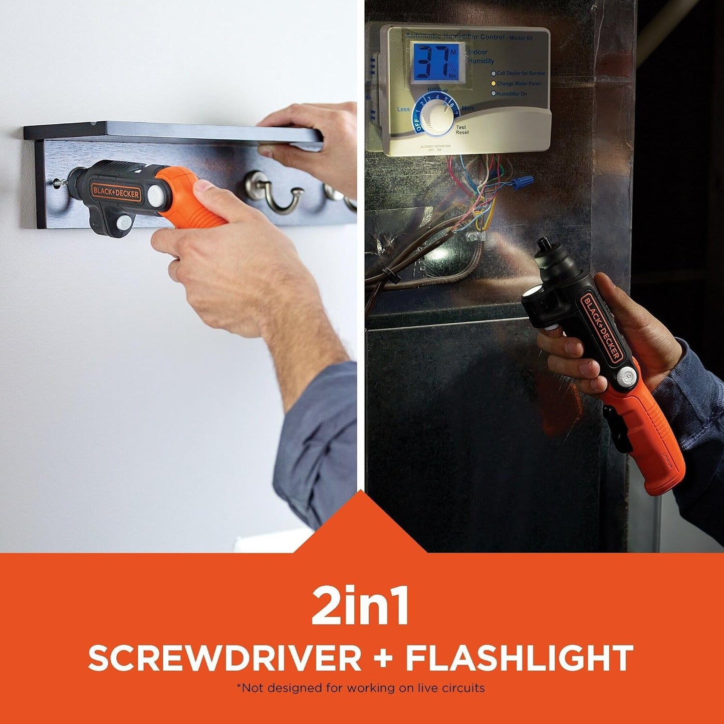 BLACK+DECKER Destornillador Inalámbrico 4V MAX con Linterna LED, Mango Pivotante y Batería Recargable (BDCSFL20C)