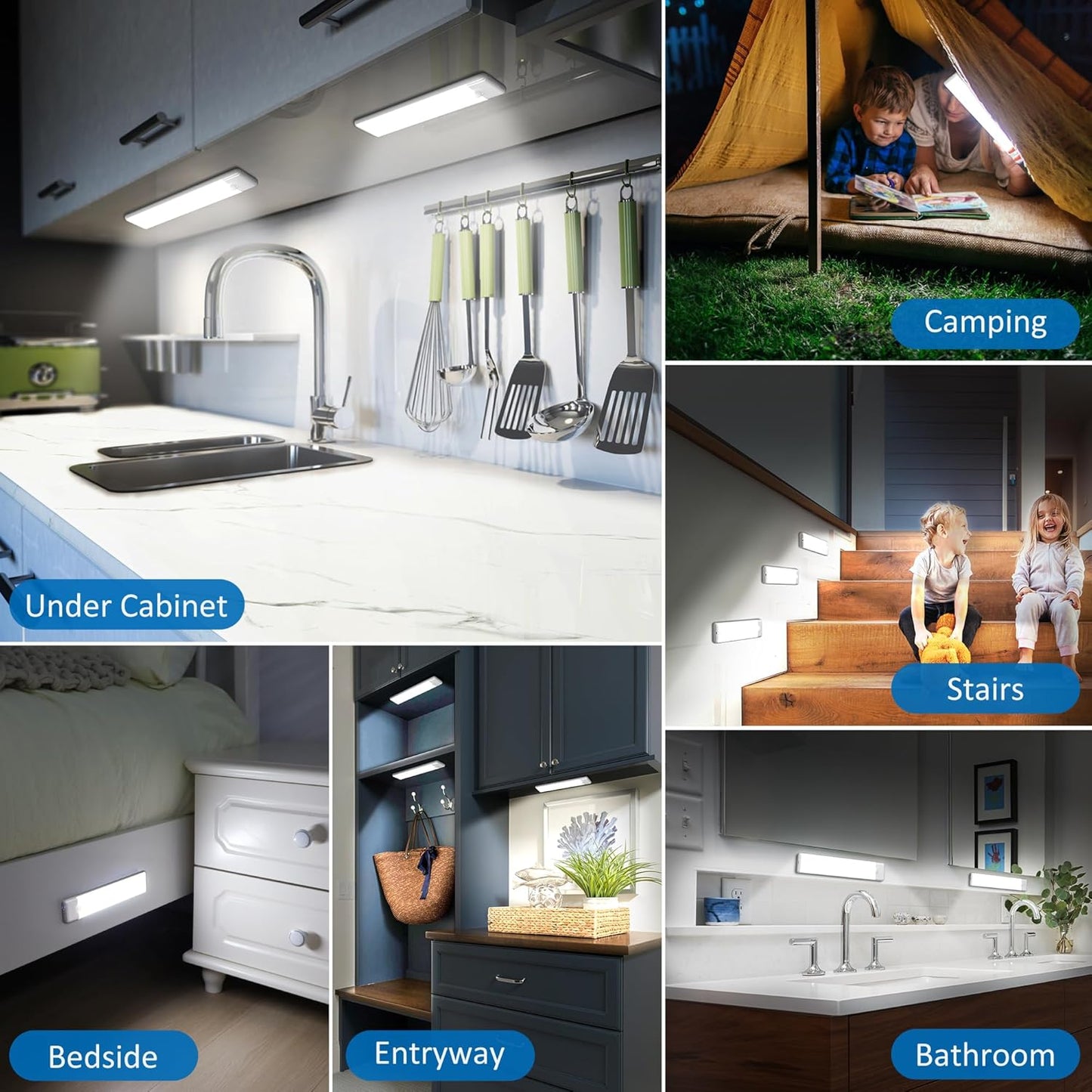 Luces LED Bajo Mueble con Sensor de Movimiento Recargables, Pack x2 Magnéticas Stick-On, 22 LEDs, USB-C, Luz Blanca Fría