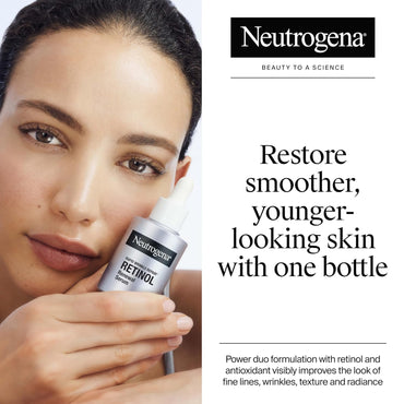 Neutrogena Rapid Wrinkle Repair Retinol Renewal Serum - Suero facial ligero antienvejecimiento con retinol puro y antioxidantes para mejorar las arrugas, la opacidad y las manchas oscuras, 1 onza