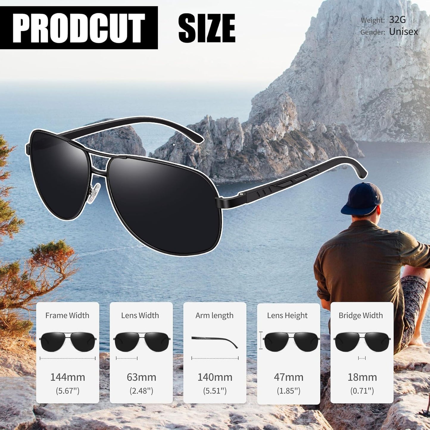Joopin Lentes de Sol Aviador Metálicos Polarizados – Estilo Clásico Militar UV400