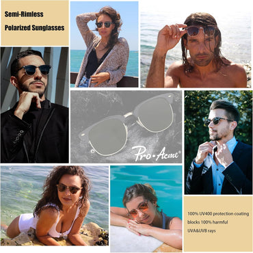 Pro Acme Semi-Rimless Polarized Sunglasses UV 400 Protection for Women Men